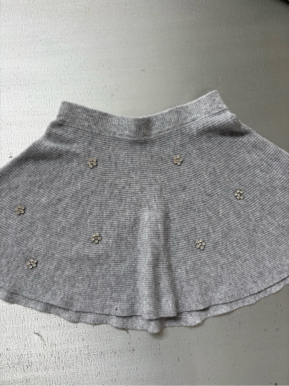 Knit Gray Floral Embellished Skirt